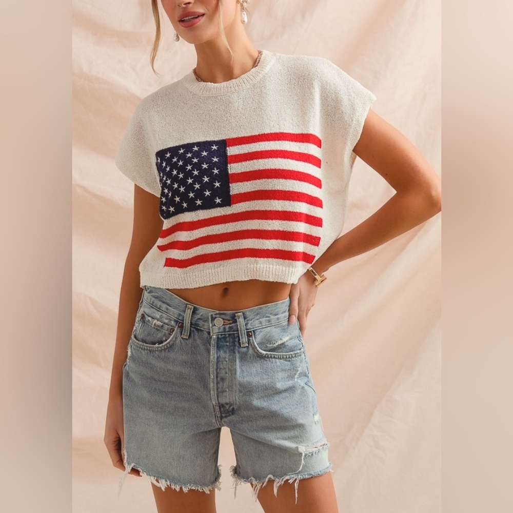 Women's White American Flag Top